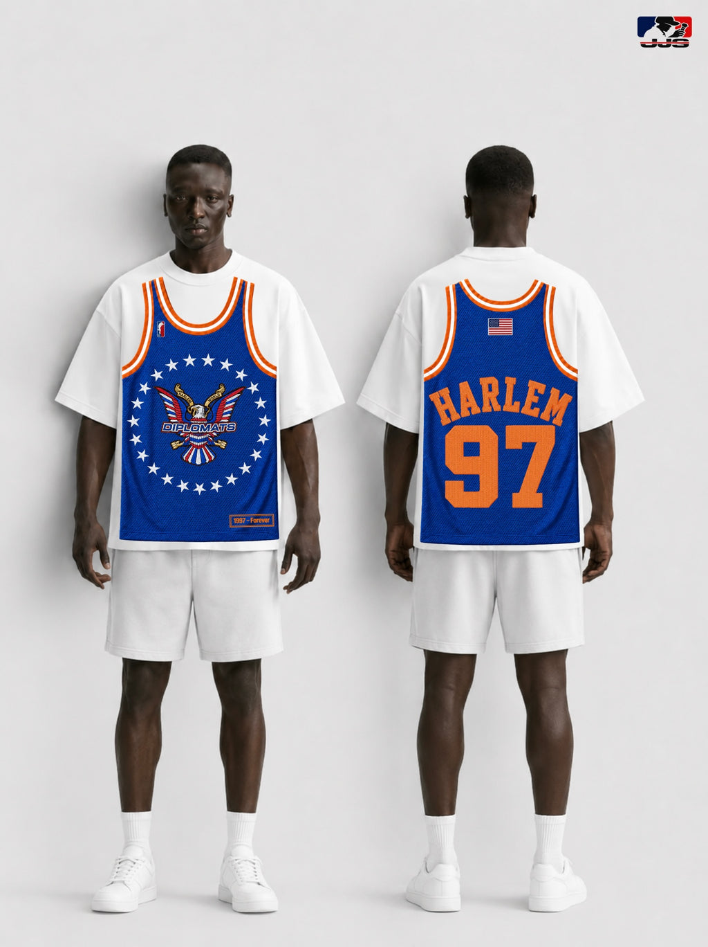 LLC™ | Jersey King Collection – Knicks Empire Blue & Orange Diplomats Jersey Graphic Tee